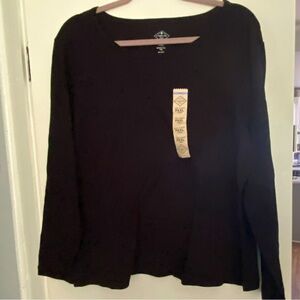 St Johns Bay Black Petite XXL Essential Long Sleeved Round Neck Shirt. NWT